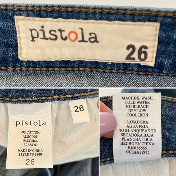 Pistola Distressed Ripped Skinny Denim Jeans Side Ankle Zip Size 26 - Picture 9 of 9